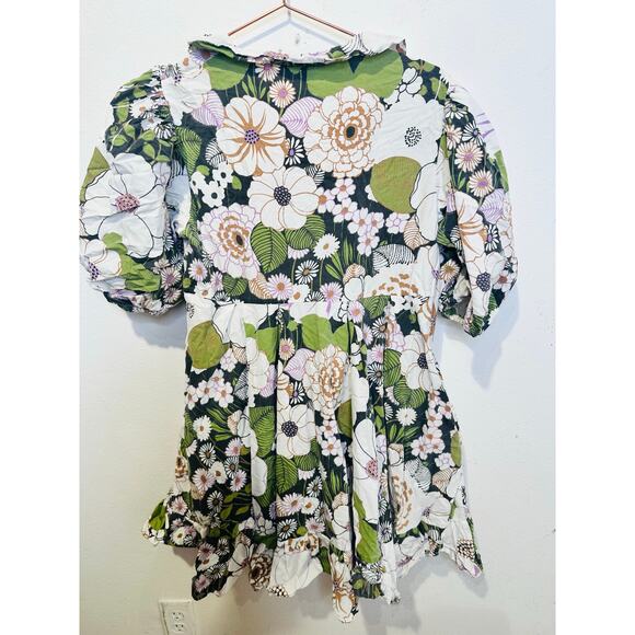 MAJE Rafleur Large Floral Print Mini Puff Sleeve Baby Doll Mini Dress Size 40 - Picture 3 of 12